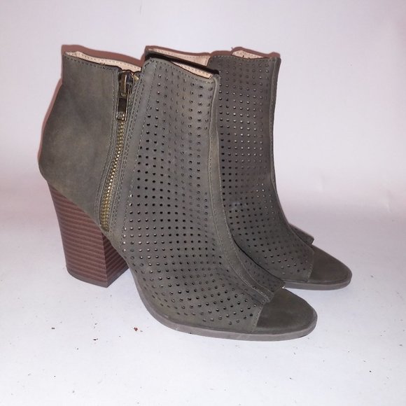 Brash Womens Shoes size 7 Faux Suede Booties Olive Green Open Tie Side Zip All M - Picture 1 of 14